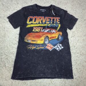 NWT Chemistry Corvette 1987 Graphic T-Shirt Black Acid Wash Racing Car Tee Small
